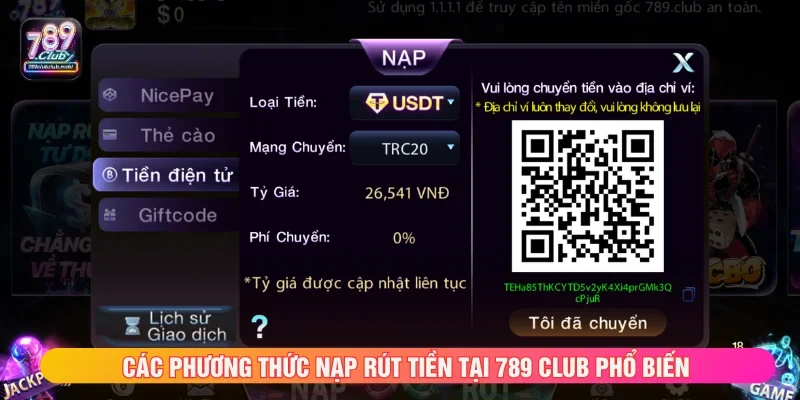 Các phương thức nạp tiền rút tiền tại 789club