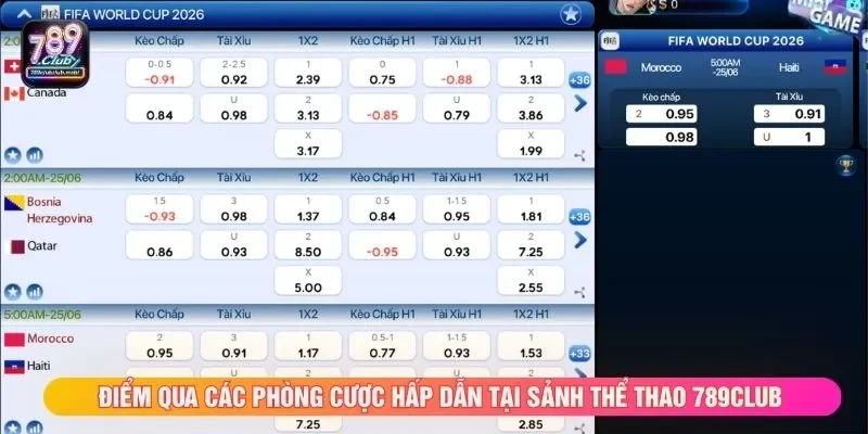 Điểm qua các phòng cược hấp dẫn tại sảnh thể thao 789CLUB